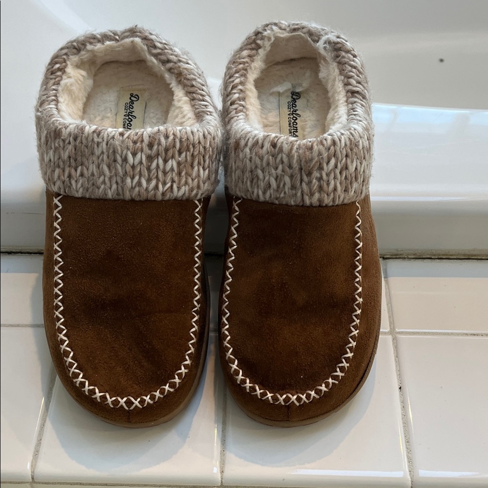 Dearfoams Brown Knit Cuff ladies Slippers